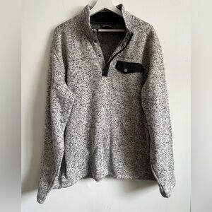 Eddie Bauer Gray Heather Converctor Snap Mock Sweater Mens XL Fleece Knit academ